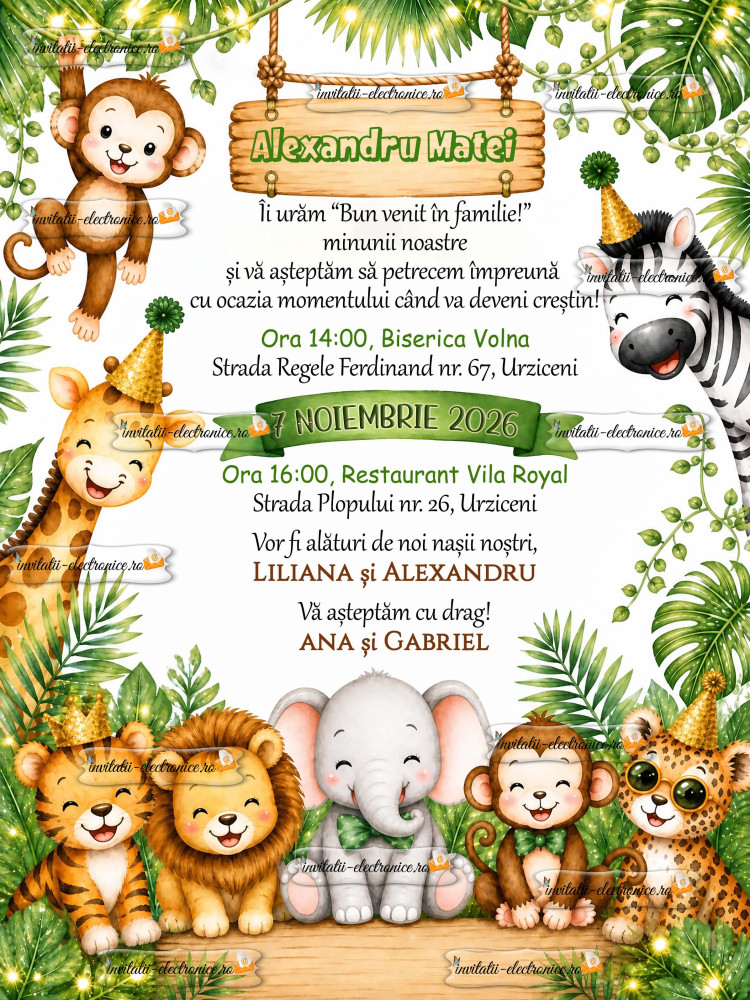 Invitatie la botez cu animale