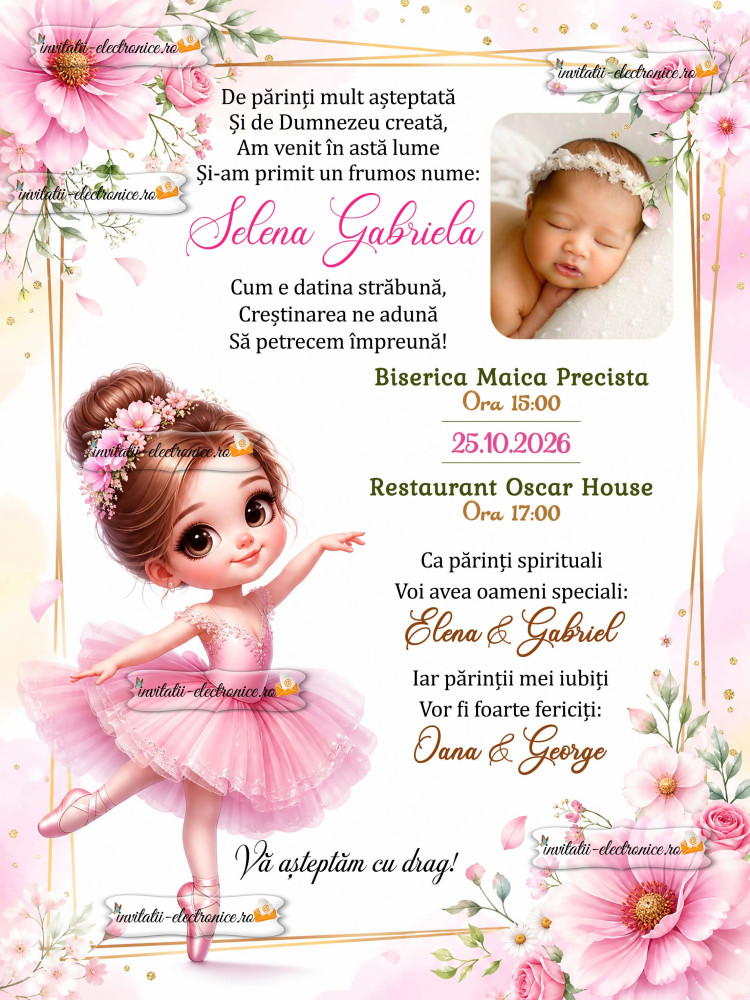 Invitatie de botez cu balerina