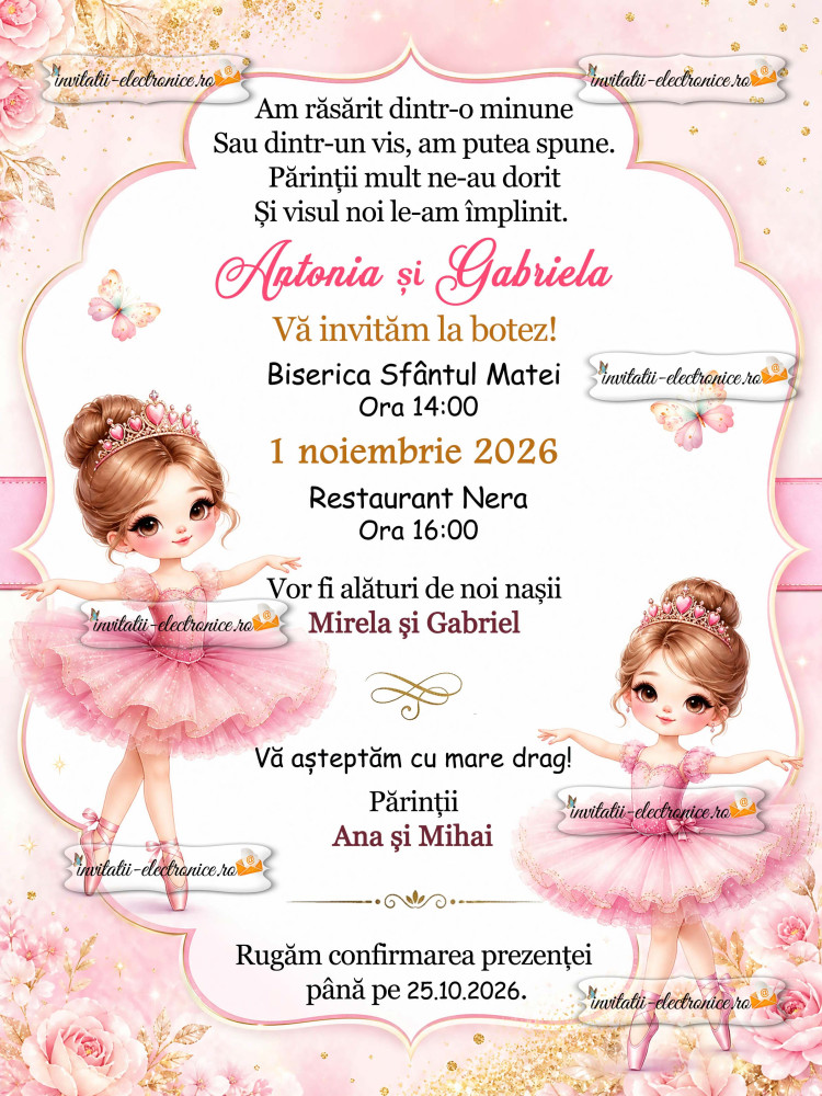 Invitatie de botez pentru gemene