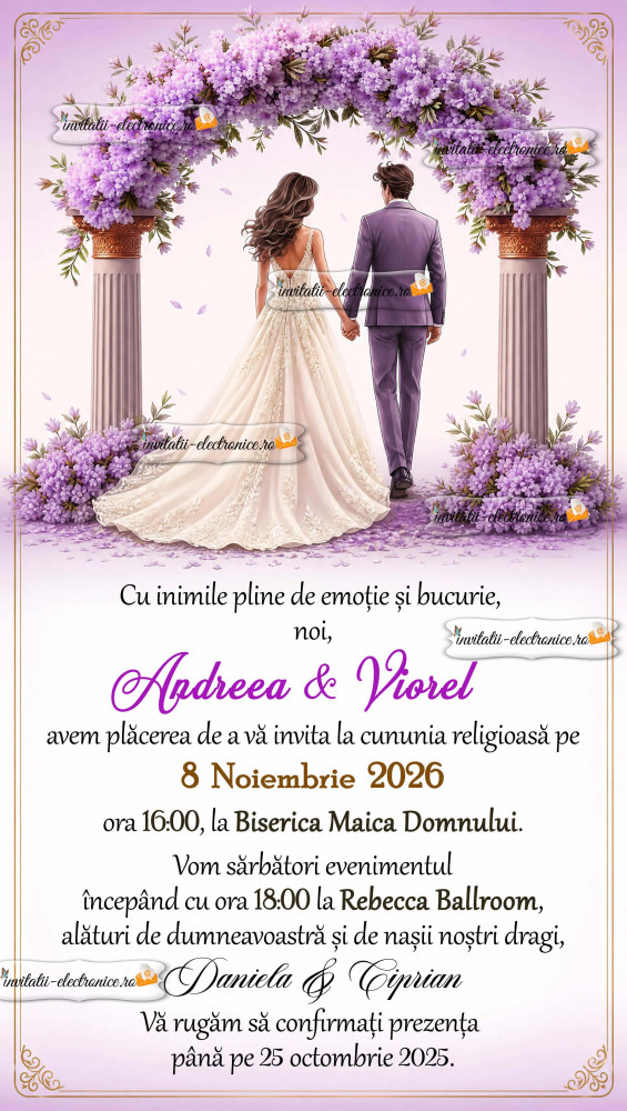 Invitatie la nunta cu mov