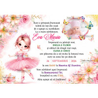 Invitatie de botez cu balerina si fluturi