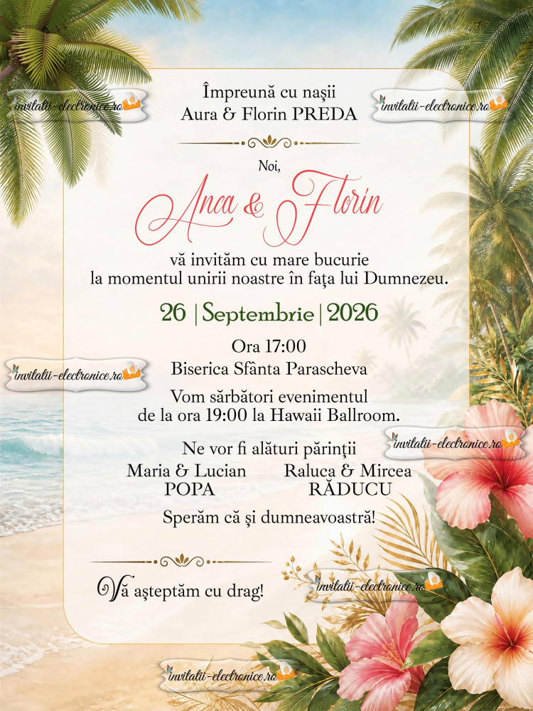 Invitatie la nunta - fundal exotic