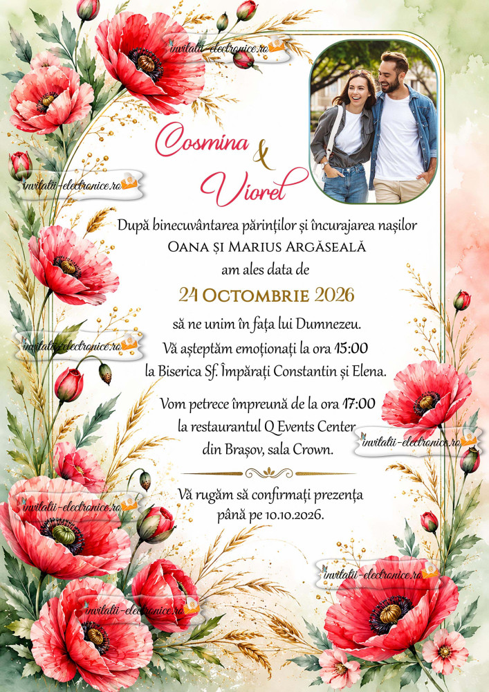 Invitatie de nunta cu maci