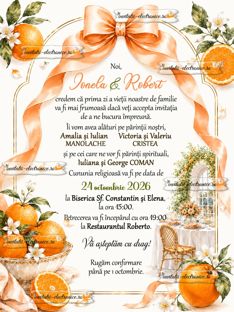 Invitatie cu portocale