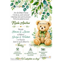 Invitatie de botez cu ursulet 