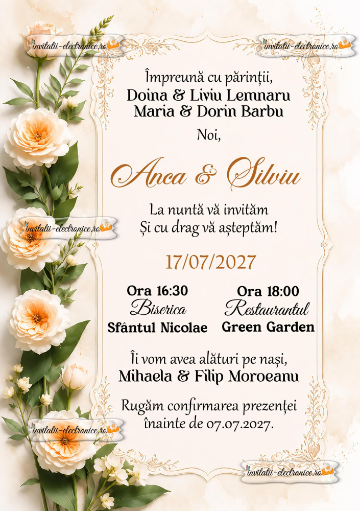 Invitatie de nunta cu flori