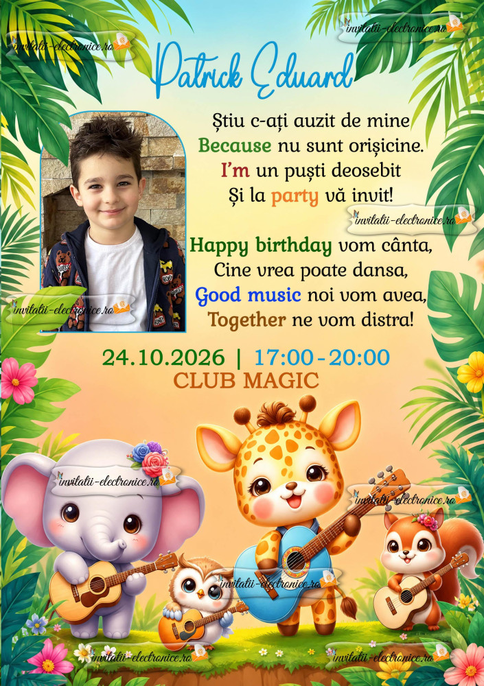 Invitatie cu animale cu chitara