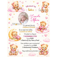 Invitatii de botez fetita cu ursuleti