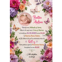 Invitatie de botez cu flori