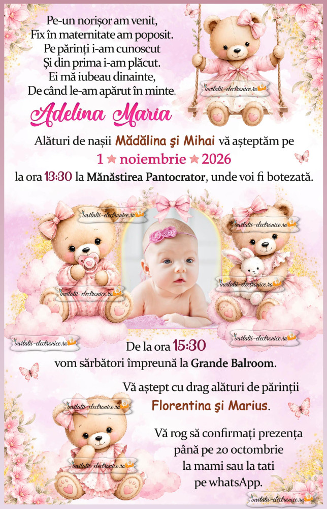 Invitatie de botez cu ursulet