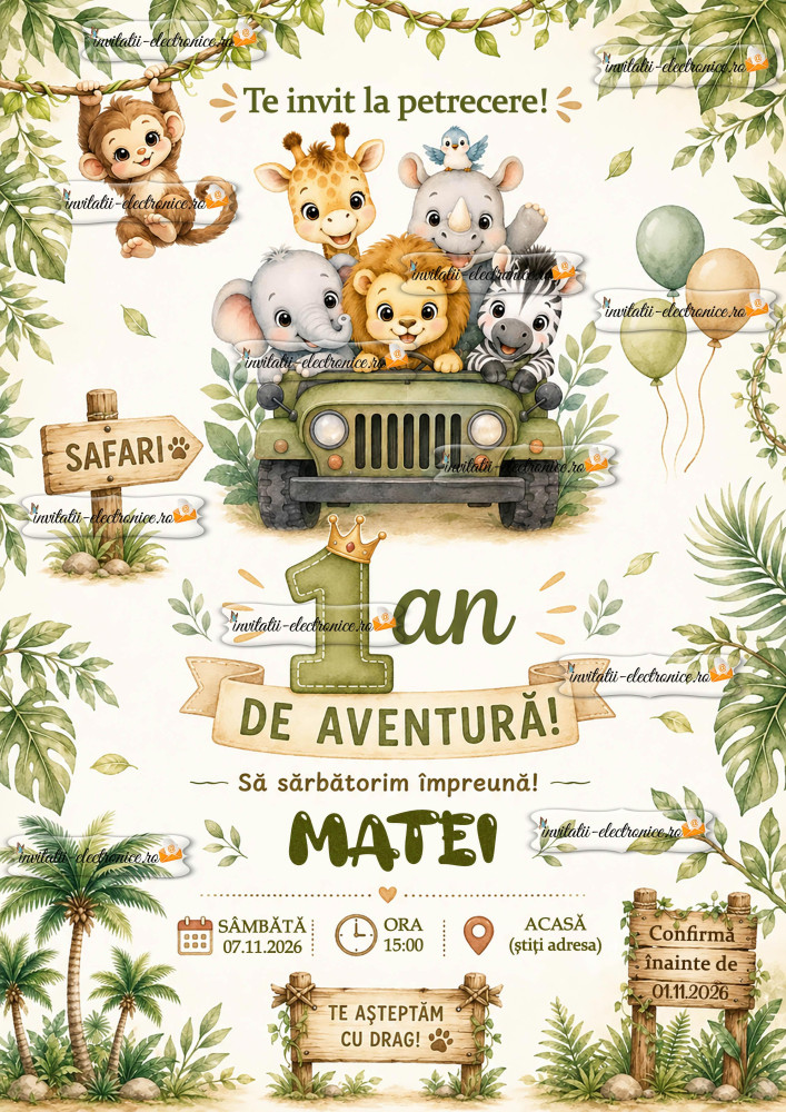 Invitatie cu animale din jungla