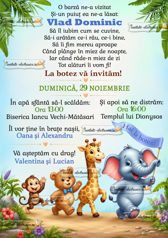 Invitatie digitala cu animale