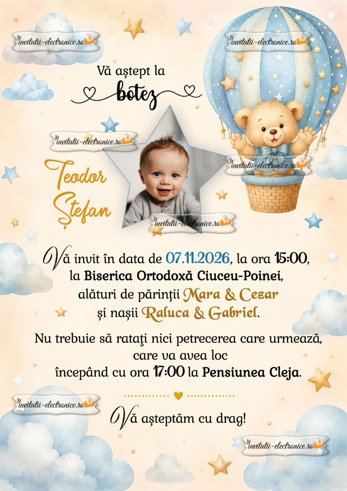 Invitatie de botez electronica pentru baietel