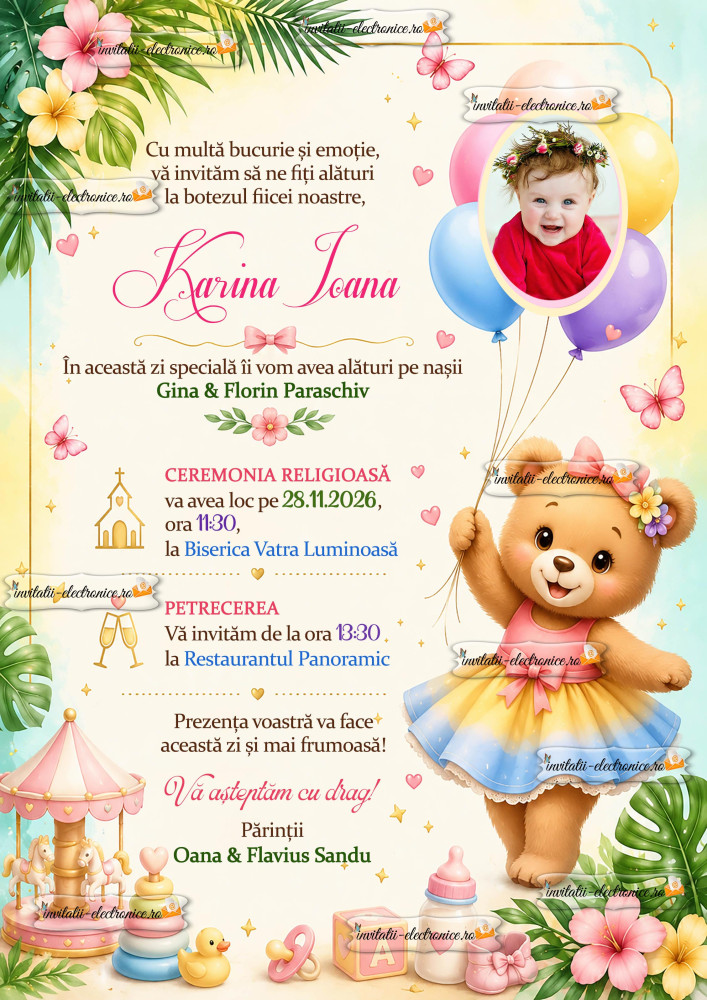 Invitatie de botez cu ursulet