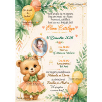 Invitatie electronica de botez cu ursulet si baloane