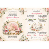 Invitatie de botez cu lebada, flori si fluturi 