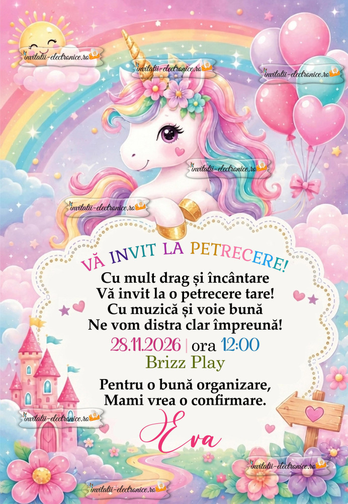 Invitatie la petrecere cu unicorn