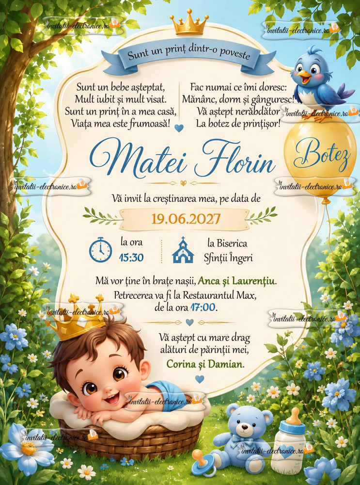 Invitatie la botez cu bebe print