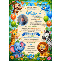 Invitatie de botez cu animale din jungla