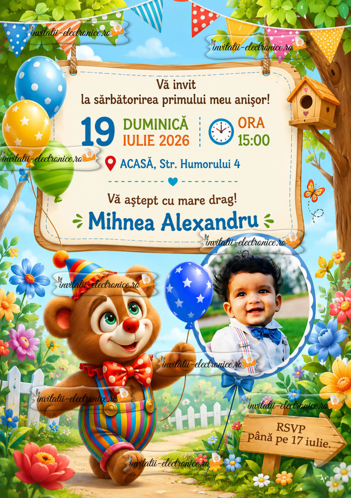 Invitatie petrecere copii cu ursulet
