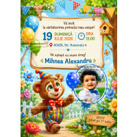 Invitatie petrecere copii cu ursulet