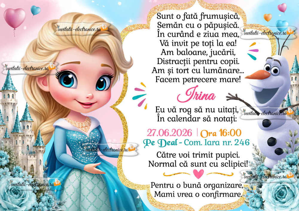 Invitatie la petrecere de fetita cu Elsa