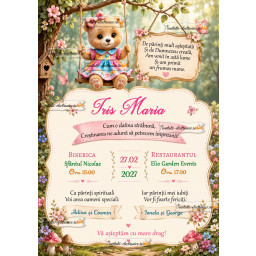 Invitatie de botez cu ursulet fetita