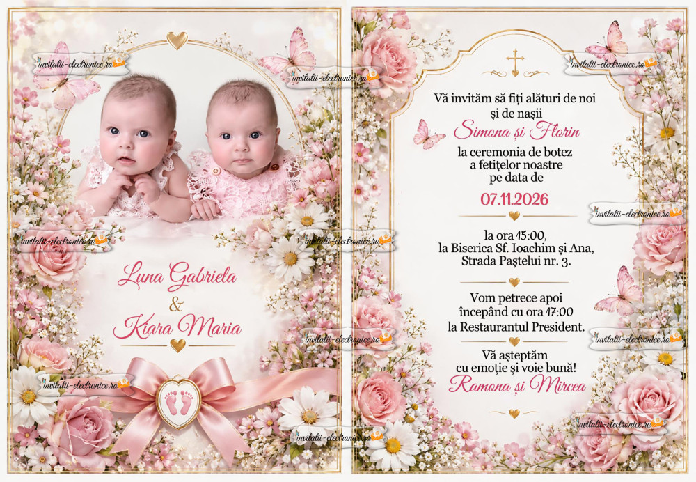 Invitatie electronica de botez cu flori