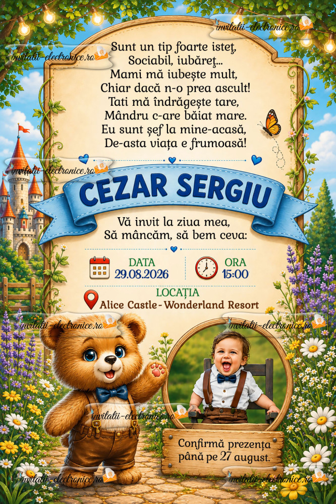 Invitatie la petrecere cu ursulet