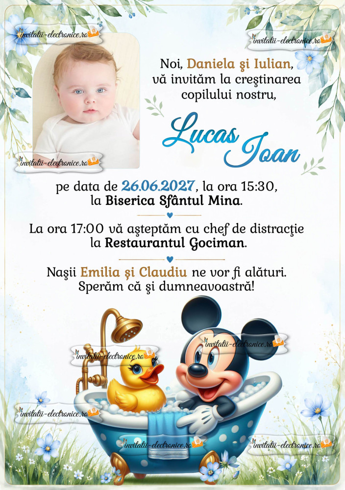 Invitatie la botez cu Mickey Mouse 