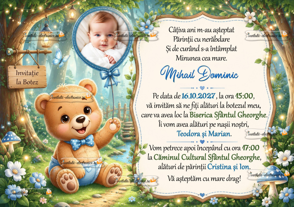 Invitatie de botez cu ursulet
