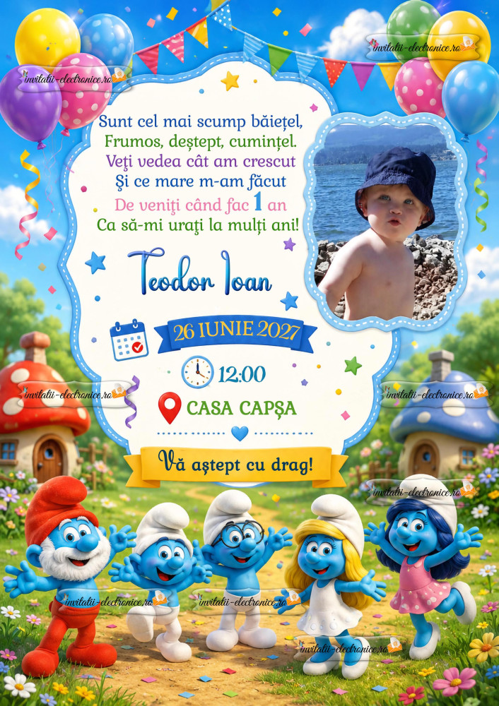 Invitatie la aniversare cu strumfi