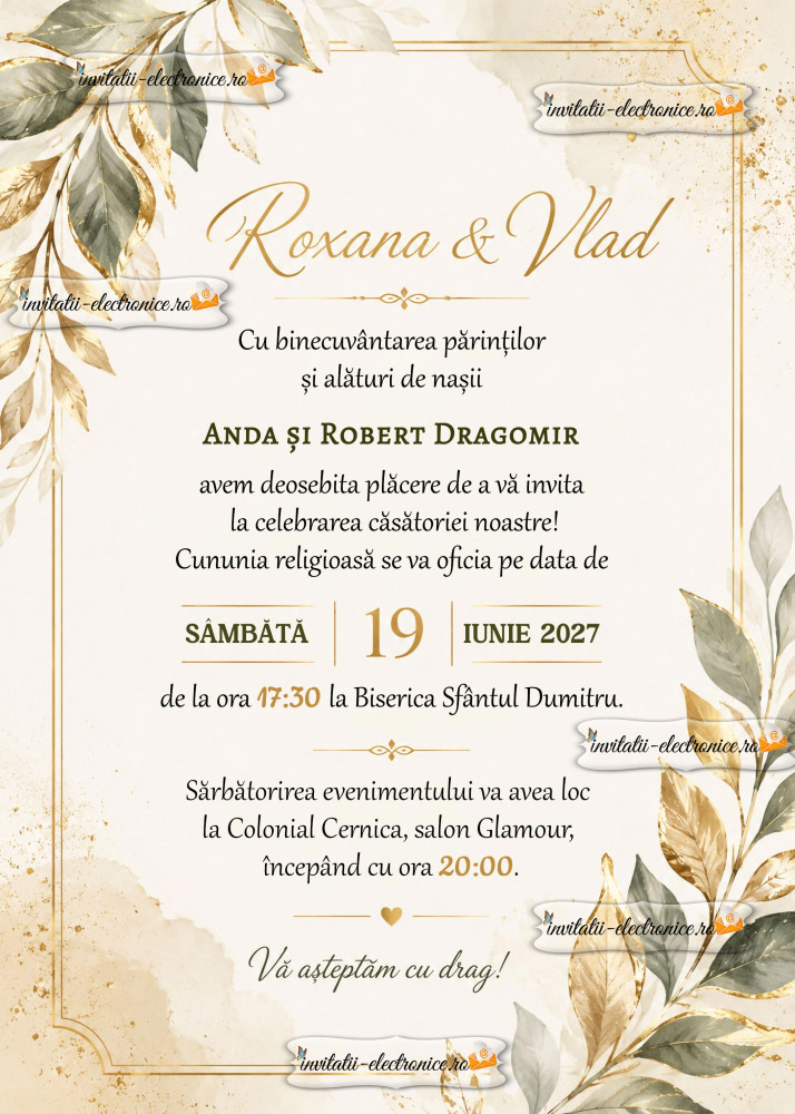 Invitatie de nunta cu auriu