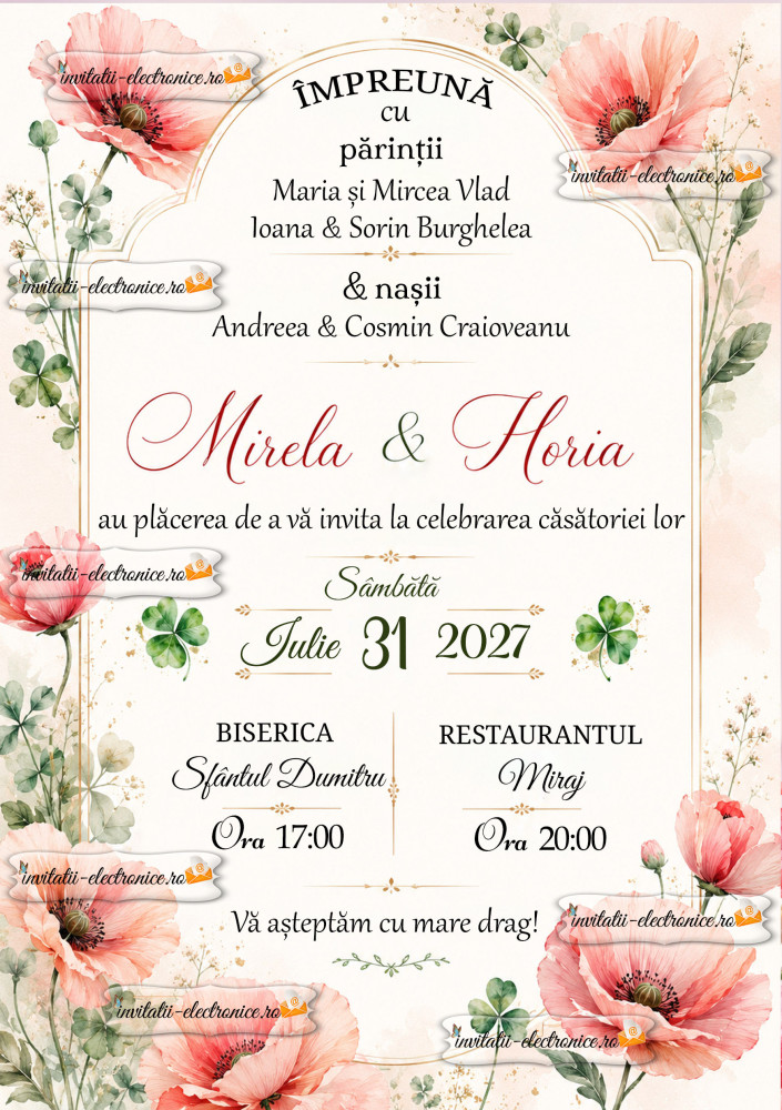 Invitatie de nunta cu flori de camp