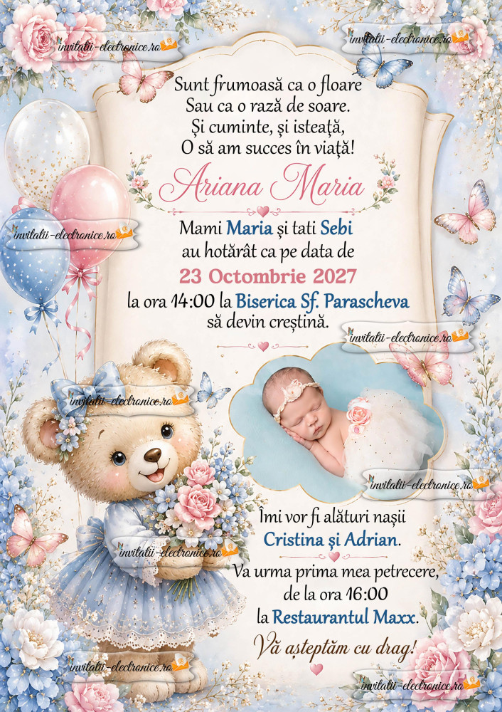Invitatie la botez fetita 