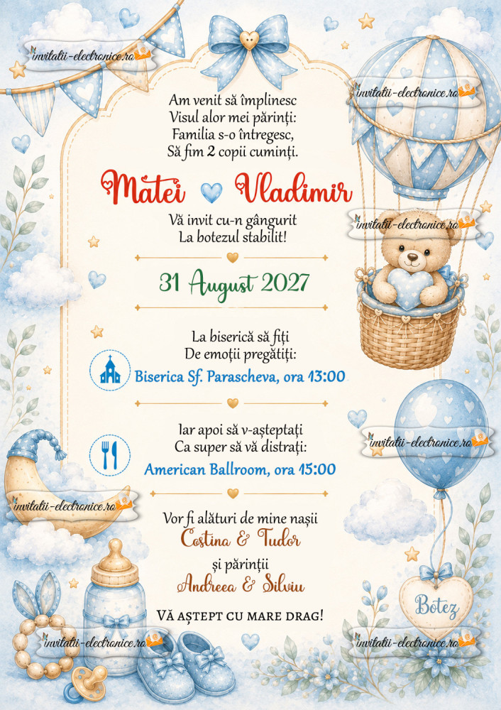 Invitatie la botez cu ursulet