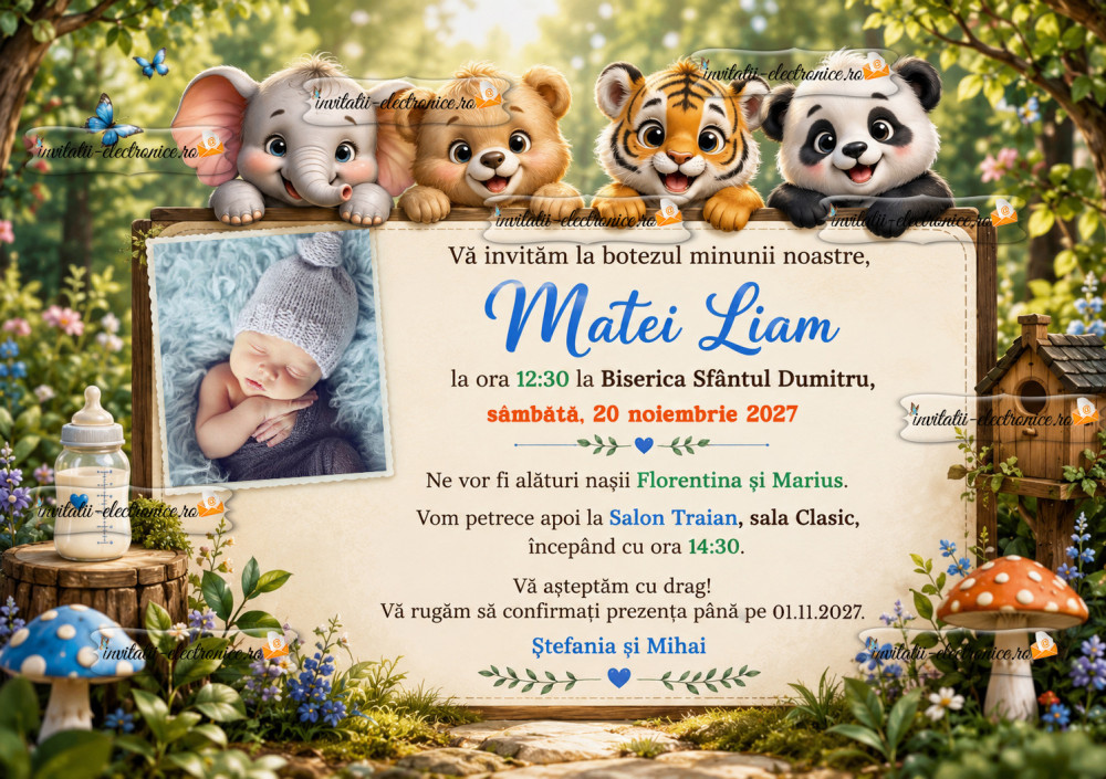 Invitatie electronică la botez cu animale