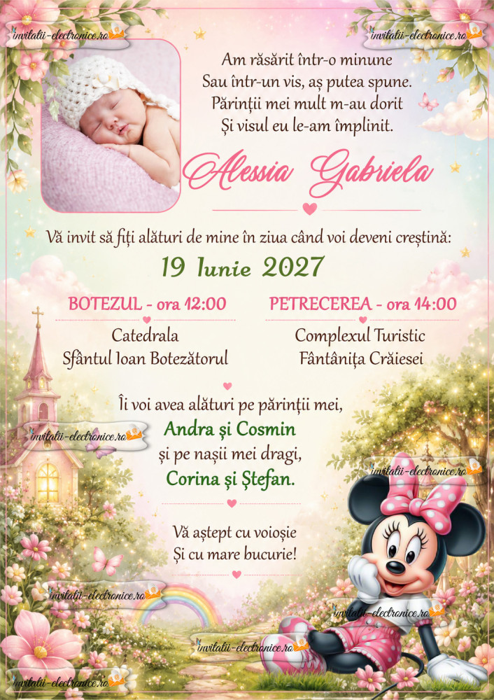 Invitatie de botez cu Minnie Mouse
