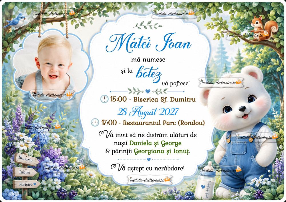 Invitatie la botez cu ursulet