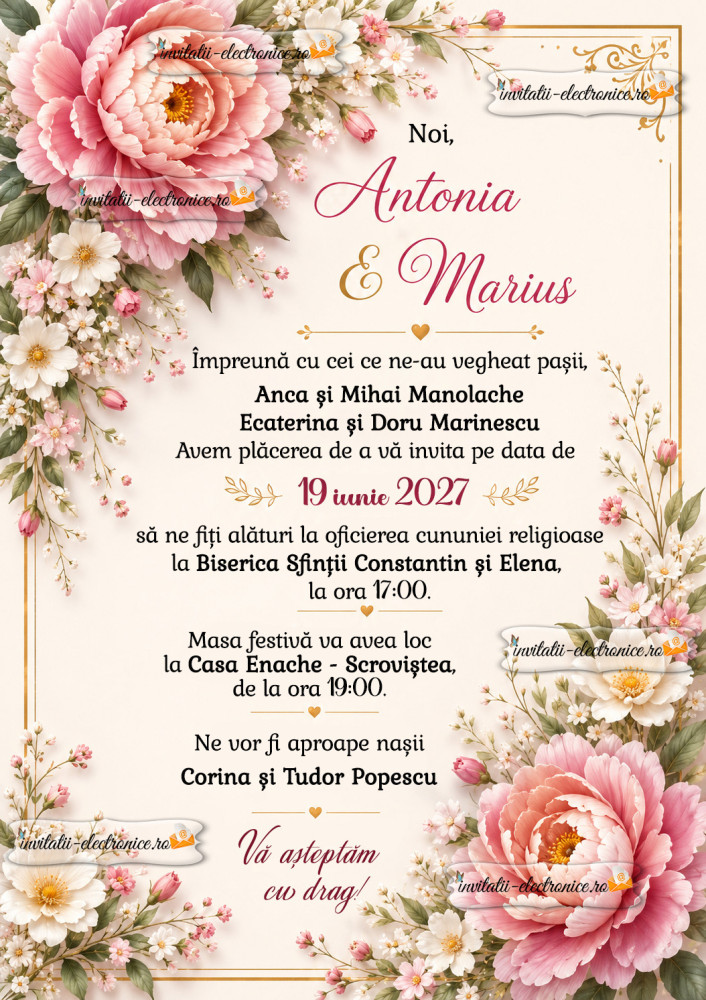 Invitatie la nunta cu flori