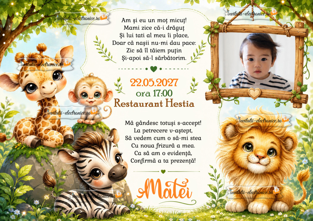 Invitatie digitala cu animale