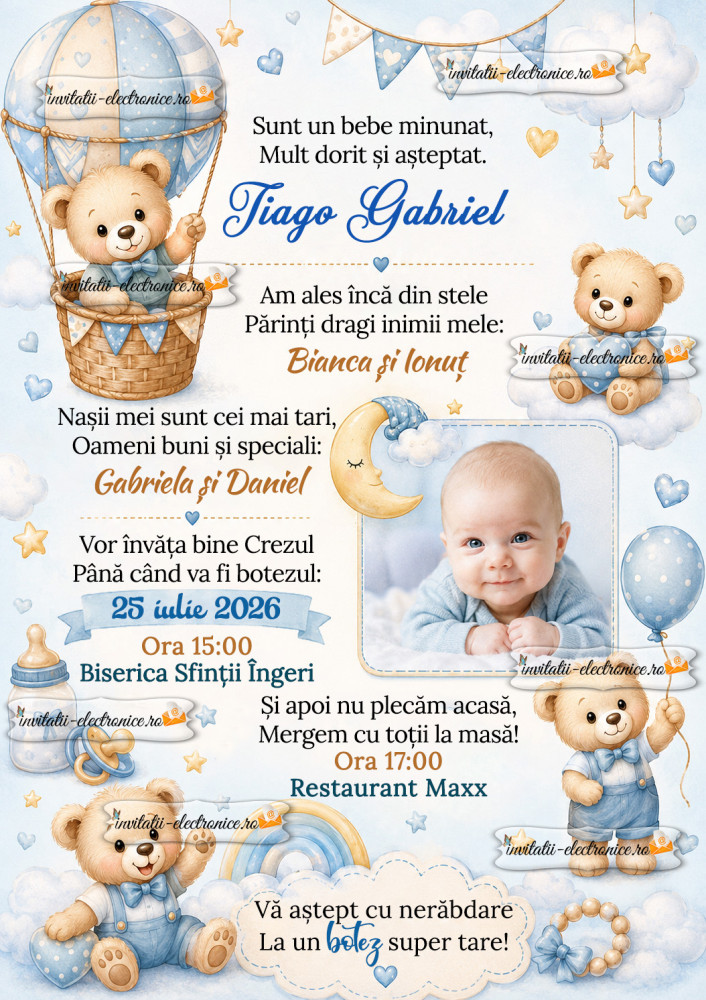 Invitatie la botez cu ursuleti
