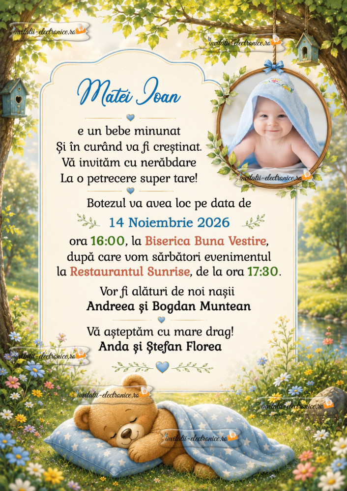 Invitație la botez cu ursulet