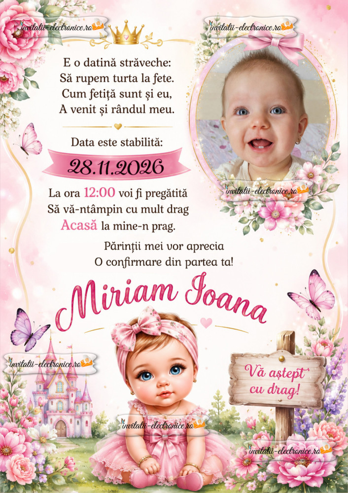 Invitatie aniversare fetita 1 an