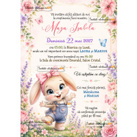 Invitatie cu iepuras si fluturasi