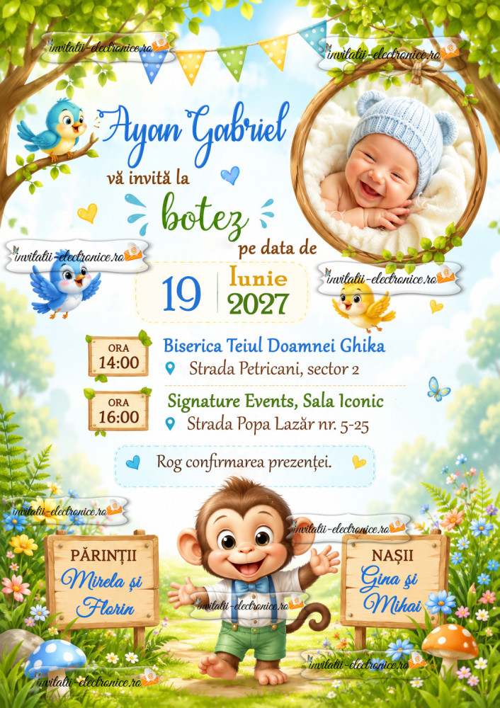 Invitatie de botez cu maimutica