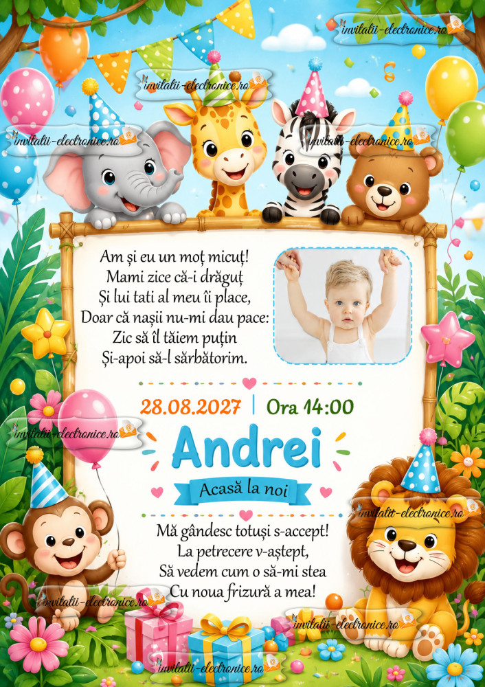 Invitatie electronica cu animale din jungla