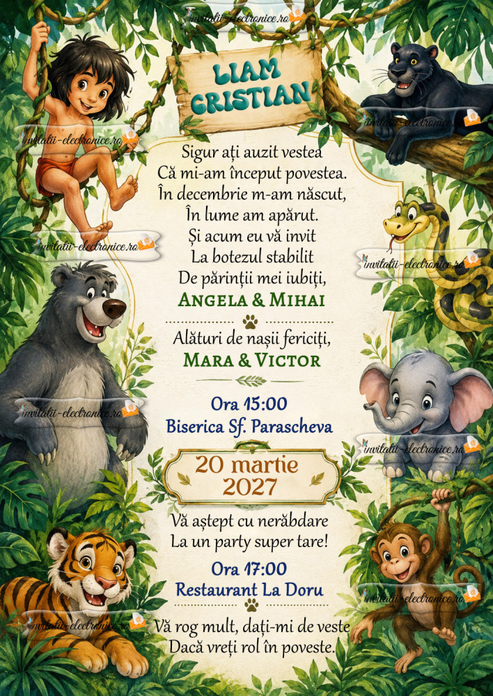 Invitatie de botez - tema Cartea Junglei