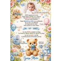 Invitatie la botez cu ursulet bebe