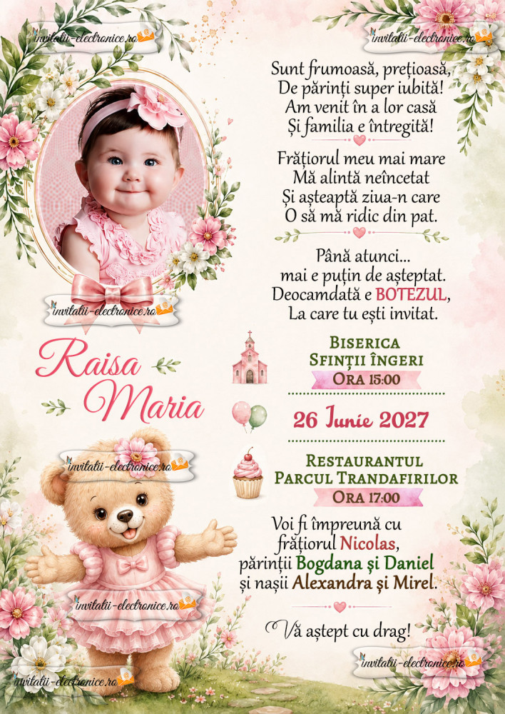 Invitatie la botez cu ursulet